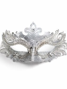 Silver White Masquerade Mask Lace Venetian Eye Mask Costume Party Adjustable